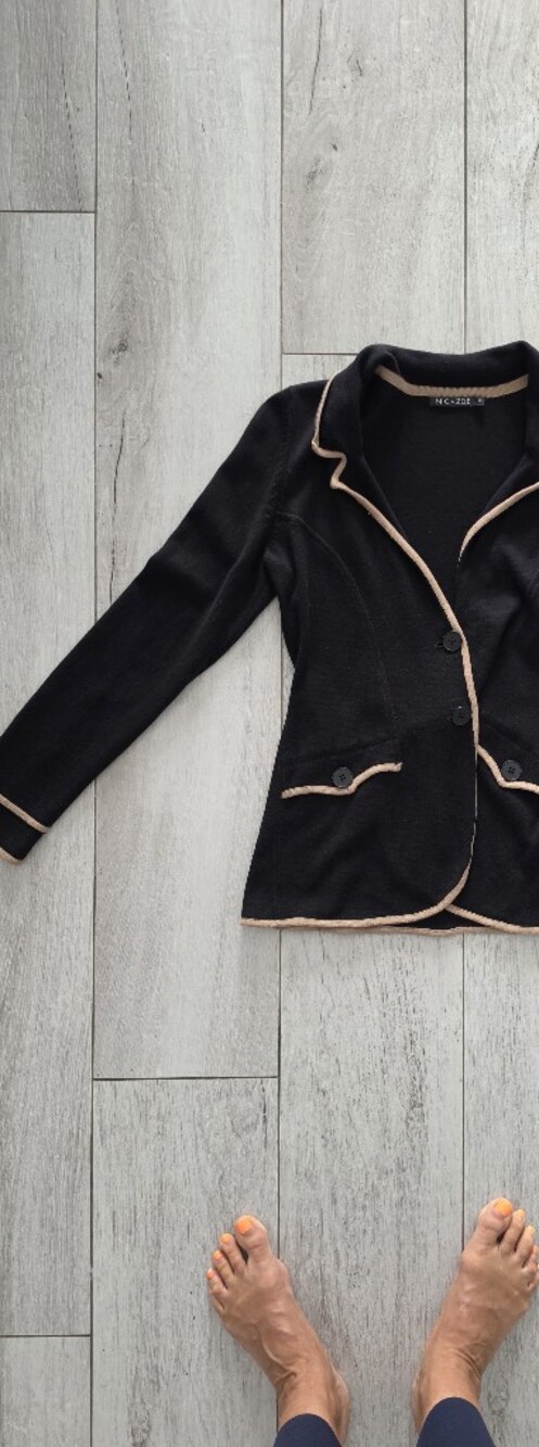 NIC + ZOE Cotton Blend Black/ Beige Trimmed Cardigan. Small